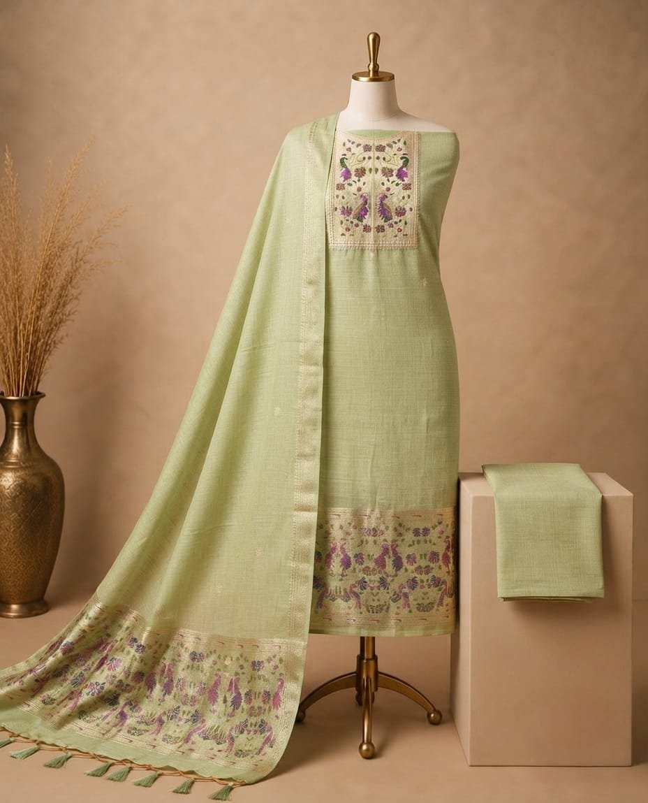 TOP   Cotton Silk Jamdani Zari Weaving With Meena Paithani  Cut