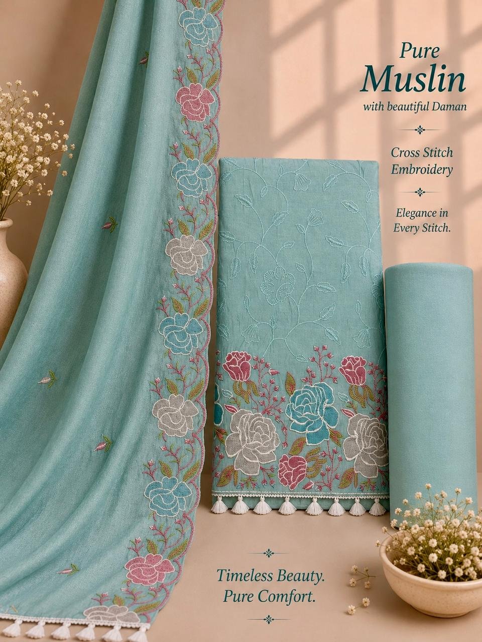 Timeless elegance, Pakistani style😎💫 Material only Muslin Fabric Designer